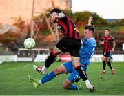 2 May 2025; Jordan Flores of Bohemians is tackled by Conan Noonan of Waterford during the SSE Airtricity Men's Premier Division match between Bohemians and Waterford at Dalymount Park in Dublin. Photo by Michael P Ryan/Sportsfile