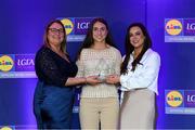 2 May 2025; The players selected on the Teams of the 2025 Lidl National Leagues were presented with their awards at Croke Park on Friday, May 2. The best players from the four divisions in the 2025 Lidl National Football Leagues were selected by the LGFA’s All Star committee. Ciara Banville from Wexford is pictured receiving her Division 3 award from Trina Murray, Ladies Gaelic Football Association President, and Christine McIntyre, Senior Partnerships and Events Manager, Lidl Ireland and Northern Ireland. Photo by Matt Browne/Sportsfile