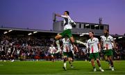2 May 2025; Freddie Anderson of Cork City celebrates with teammates after scoring their side's first goal during the SSE Airtricity Men's Premier Division match between Cork City and Shamrock Rovers at Turner's Cross in Cork. Photo by Brendan Moran/Sportsfile