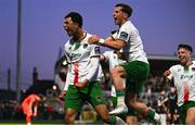 2 May 2025; Freddie Anderson of Cork City, left, celebrates with teammates after scoring their side's first goal during the SSE Airtricity Men's Premier Division match between Cork City and Shamrock Rovers at Turner's Cross in Cork. Photo by Brendan Moran/Sportsfile