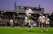 2 May 2025; Freddie Anderson of Cork City, left, celebrates with teammates after scoring their side's first goal during the SSE Airtricity Men's Premier Division match between Cork City and Shamrock Rovers at Turner's Cross in Cork. Photo by Brendan Moran/Sportsfile