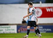 2 May 2025; Conor Kane of Drogheda United reacts after scoring an own goal, for the second goal for Sligo Rovers, during the SSE Airtricity Men's Premier Division match between Sligo Rovers and Drogheda United at The Showgrounds in Sligo. Photo by Piaras Ó Mídheach/Sportsfile