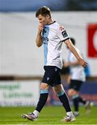 2 May 2025; Conor Kane of Drogheda United reacts after scoring an own goal, for the second goal for Sligo Rovers, during the SSE Airtricity Men's Premier Division match between Sligo Rovers and Drogheda United at The Showgrounds in Sligo. Photo by Piaras Ó Mídheach/Sportsfile