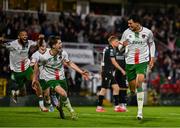 2 May 2025; Freddie Anderson of Cork City, right, celebrates with teammates after scoring their side's first goal during the SSE Airtricity Men's Premier Division match between Cork City and Shamrock Rovers at Turner's Cross in Cork. Photo by Brendan Moran/Sportsfile