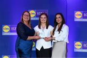 2 May 2025; The players selected on the Teams of the 2025 Lidl National Leagues were presented with their awards at Croke Park on Friday, May 2. The best players from the four divisions in the 2025 Lidl National Football Leagues were selected by the LGFA’s All Star committee. Chloe Foxe from Wexford is pictured receiving her Division 3 award from Trina Murray, Ladies Gaelic Football Association President, and Christine McIntyre, Senior Partnerships and Events Manager, Lidl Ireland and Northern Ireland. Photo by Matt Browne/Sportsfile
