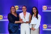 2 May 2025; The players selected on the Teams of the 2025 Lidl National Leagues were presented with their awards at Croke Park on Friday, May 2. The best players from the four divisions in the 2025 Lidl National Football Leagues were selected by the LGFA’s All Star committee. Lauren McVeety from Cavan is pictured receiving her Division 3 award from Trina Murray, Ladies Gaelic Football Association President, and Christine McIntyre, Senior Partnerships and Events Manager, Lidl Ireland and Northern Ireland. Photo by Matt Browne/Sportsfile