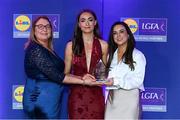 2 May 2025; The players selected on the Teams of the 2025 Lidl National Leagues were presented with their awards at Croke Park on Friday, May 2. The best players from the four divisions in the 2025 Lidl National Football Leagues were selected by the LGFA’s All Star committee. Catherine Dolan from Cavan is pictured receiving her Division 3 award from Trina Murray, Ladies Gaelic Football Association President, and Christine McIntyre, Senior Partnerships and Events Manager, Lidl Ireland and Northern Ireland. Photo by Matt Browne/Sportsfile