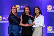 2 May 2025; The players selected on the Teams of the 2025 Lidl National Leagues were presented with their awards at Croke Park on Friday, May 2. The best players from the four divisions in the 2025 Lidl National Football Leagues were selected by the LGFA’s All Star committee. Claire Dunne from Sligo is pictured receiving her Division 4 award from Trina Murray, Ladies Gaelic Football Association President, and Christine McIntyre, Senior Partnerships and Events Manager, Lidl Ireland and Northern Ireland. Photo by Matt Browne/Sportsfile