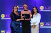 2 May 2025; The players selected on the Teams of the 2025 Lidl National Leagues were presented with their awards at Croke Park on Friday, May 2. The best players from the four divisions in the 2025 Lidl National Football Leagues were selected by the LGFA’s All Star committee. Ciara Brown from Antrim is pictured receiving her Division 4 award from Trina Murray, Ladies Gaelic Football Association President, and Christine McIntyre, Senior Partnerships and Events Manager, Lidl Ireland and Northern Ireland. Photo by Matt Browne/Sportsfile