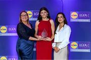 2 May 2025; The players selected on the Teams of the 2025 Lidl National Leagues were presented with their awards at Croke Park on Friday, May 2. The best players from the four divisions in the 2025 Lidl National Football Leagues were selected by the LGFA’s All Star committee. Ciara Walsh from Sligo is pictured receiving her Division 4 award from Trina Murray, Ladies Gaelic Football Association President, and Christine McIntyre, Senior Partnerships and Events Manager, Lidl Ireland and Northern Ireland. Photo by Matt Browne/Sportsfile