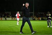 2 May 2025; St Patrick's Athletic manager Stephen Kenny celebrates after the SSE Airtricity Men's Premier Division match between St Patrick's Athletic and Galway United at Richmond Park in Dublin. Photo by David Fitzgerald/Sportsfile