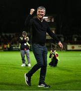 2 May 2025; St Patrick's Athletic manager Stephen Kenny celebrates after the SSE Airtricity Men's Premier Division match between St Patrick's Athletic and Galway United at Richmond Park in Dublin. Photo by David Fitzgerald/Sportsfile
