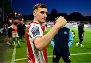 2 May 2025; Mason Melia of St Patrick's Athletic celebrates after the SSE Airtricity Men's Premier Division match between St Patrick's Athletic and Galway United at Richmond Park in Dublin. Photo by David Fitzgerald/Sportsfile