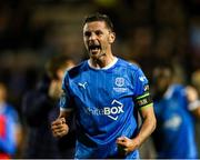 2 May 2025; Padraig Amond of Waterford celebrates after his side's victory in the SSE Airtricity Men's Premier Division match between Bohemians and Waterford at Dalymount Park in Dublin. Photo by Michael P Ryan/Sportsfile