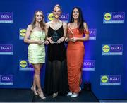 2 May 2025; Louth players from left Eilis Hand, Kate Flood and Áine Breen at the 2025 Lidl National Leagues awards. Photo by Matt Browne/Sportsfile