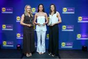 2 May 2025; Fermanagh players from left Shannan McQuade, Cadhla-Cara Bogue and Eimear Smyth at the 2025 Lidl National Leagues awards. Photo by Matt Browne/Sportsfile