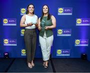 2 May 2025; Antrim players and twin sisters Bronagh and Aine Devlin at the 2025 Lidl National Leagues awards. Photo by Matt Browne/Sportsfile