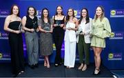 2 May 2025; Galway players from left Kate Slevin, Dearbhla Gower, Róisín Leonard, Olivia Divilly, Kate Geraghty, Shauna Hynes and Hannah Noone at the 2025 Lidl National Leagues awards. Photo by Matt Browne/Sportsfile