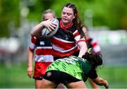 3 May 2025; Aoife Jo McCormack of Wicklow is tackled by Aimee Deering of Portdara during the Leinster Rugby U16 Girls Plate final match between Portdara and Wicklow at Energia Park in Dublin. Photo by Tyler Miller/Sportsfile