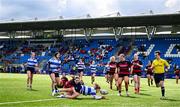 3 May 2025; Billie Cullen of Athy scores a try during the Leinster Rugby U16 Girls Cup final match between Athy and Arklow at Energia Park in Dublin. Photo by Tyler Miller/Sportsfile
