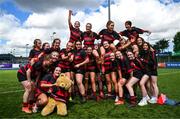 3 May 2025; The Arklow team celebrate after the Leinster Rugby U16 Girls Cup final match between Athy and Arklow at Energia Park in Dublin. Photo by Tyler Miller/Sportsfile