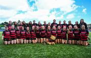 3 May 2025; The Arklow team celebrate with the trophy after the Leinster Rugby U16 Girls Cup final match between Athy and Arklow at Energia Park in Dublin. Photo by Tyler Miller/Sportsfile