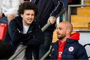 2 May 2025; Former Derry City player Barry McNamee and Mark Coyle of Shelbourne before the SSE Airtricity Men's Premier Division match between Derry City and Shelbourne at The Ryan McBride Brandywell Stadium in Derry. Photo by Stephen McCarthy/Sportsfile