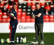 2 May 2025; Shelbourne manager Damien Duff, right, and first team coach David McAllister before the SSE Airtricity Men's Premier Division match between Derry City and Shelbourne at The Ryan McBride Brandywell Stadium in Derry. Photo by Stephen McCarthy/Sportsfile