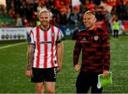 2 May 2025; Mark Connolly of Derry City and first team coach Andy Mitchell after the SSE Airtricity Men's Premier Division match between Derry City and Shelbourne at The Ryan McBride Brandywell Stadium in Derry. Photo by Stephen McCarthy/Sportsfile