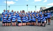 3 May 2025; The Athy team celebrate with the trophy after the Leinster Rugby U18 Girls Plate final match between Rhinos and Athy at Energia Park in Dublin. Photo by Tyler Miller/Sportsfile