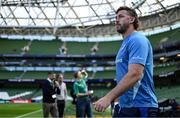 3 May 2025; Caelan Doris of Leinster before the Investec Champions Cup semi-final match between Leinster and Northampton Saints at the Aviva Stadium in Dublin. Photo by Brendan Moran/Sportsfile