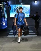 3 May 2025; Jordie Barrett of Leinster arrives before the Investec Champions Cup semi-final match between Leinster and Northampton Saints at the Aviva Stadium in Dublin. Photo by Brendan Moran/Sportsfile