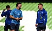 3 May 2025; Caelan Doris, left, and Ciarán Frawley of Leinster before the Investec Champions Cup semi-final match between Leinster and Northampton Saints at the Aviva Stadium in Dublin. Photo by Brendan Moran/Sportsfile