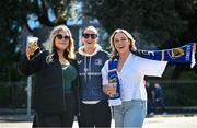 3 May 2025; Leinster supporters, from left, Louise Barrett, Isabelle Kennedy and Amy Tully from Dublin before the Investec Champions Cup semi-final match between Leinster and Northampton Saints at the Aviva Stadium in Dublin. Photo by David Fitzgerald/Sportsfile