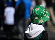 3 May 2025; A young Northampton supporter arrives before the Investec Champions Cup semi-final match between Leinster and Northampton Saints at the Aviva Stadium in Dublin. Photo by David Fitzgerald/Sportsfile