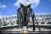 3 May 2025; A general view of the Champions Cup trophy before the Investec Champions Cup semi-final match between Leinster and Northampton Saints at the Aviva Stadium in Dublin. Photo by Brendan Moran/Sportsfile