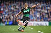 3 May 2025; Fin Smith of Northampton Saints kicks a conversion during the Investec Champions Cup semi-final match between Leinster and Northampton Saints at the Aviva Stadium in Dublin. Photo by David Fitzgerald/Sportsfile