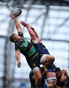 3 May 2025; Tom Litchfield of Northampton Saints and Joe McCarthy of Leinster battle for possession in a line-out during the Investec Champions Cup semi-final match between Leinster and Northampton Saints at the Aviva Stadium in Dublin. Photo by Brendan Moran/Sportsfile