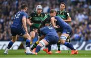 3 May 2025; Rory Hutchinson of Northampton Saints is tackled by Joe McCarthy, 5, and Max Deegan of Leinster during the Investec Champions Cup semi-final match between Leinster and Northampton Saints at the Aviva Stadium in Dublin. Photo by David Fitzgerald/Sportsfile