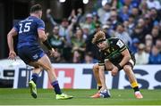 3 May 2025; Henry Pollock of Northampton Saints scores his side's second try during the Investec Champions Cup semi-final match between Leinster and Northampton Saints at the Aviva Stadium in Dublin. Photo by David Fitzgerald/Sportsfile