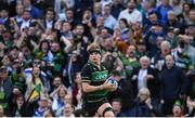3 May 2025; Henry Pollock of Northampton Saints on his way to scoring his side's second try during the Investec Champions Cup semi-final match between Leinster and Northampton Saints at the Aviva Stadium in Dublin. Photo by David Fitzgerald/Sportsfile