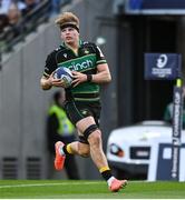 3 May 2025; Henry Pollock of Northampton Saints on his way to scoring his side's second try during the Investec Champions Cup semi-final match between Leinster and Northampton Saints at the Aviva Stadium in Dublin. Photo by David Fitzgerald/Sportsfile