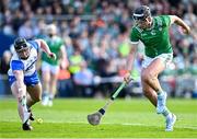 3 May 2025; Gearóid Hegarty of Limerick in action against Iarlaith Daly of Waterford during the Munster GAA Hurling Senior Championship Round 3 match between Waterford and Limerick at Walsh Park in Waterford. Photo by Piaras Ó Mídheach/Sportsfile