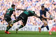 3 May 2025; Garry Ringrose of Leinster is tackled by Temo Mayanavanua of Northampton Saints during the Investec Champions Cup semi-final match between Leinster and Northampton Saints at the Aviva Stadium in Dublin. Photo by Brendan Moran/Sportsfile