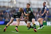 3 May 2025; Tommy O'Brien of Leinster is tackled by Tommy Freeman, left, and Rory Hutchinson of Northampton Saints during the Investec Champions Cup semi-final match between Leinster and Northampton Saints at the Aviva Stadium in Dublin. Photo by Brendan Moran/Sportsfile