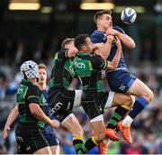 3 May 2025; Garry Ringrose of Leinster in action against Alex Mitchell of Northampton Saints during the Investec Champions Cup semi-final match between Leinster and Northampton Saints at the Aviva Stadium in Dublin. Photo by David Fitzgerald/Sportsfile