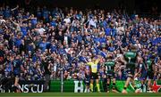 3 May 2025; Leinster supporters react to a controversial touchline decision during the Investec Champions Cup semi-final match between Leinster and Northampton Saints at the Aviva Stadium in Dublin. Photo by Brendan Moran/Sportsfile