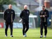 2 May 2025; Bohemians manager Alan Reynolds with assistant manager Stephen O'Donnell, centre, and coach Derek Pender before the SSE Airtricity Men's Premier Division match between Bohemians and Waterford at Dalymount Park in Dublin. Photo by Michael P Ryan/Sportsfile