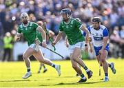 3 May 2025; David Reidy of Limerick in action against Darragh Lyons of Waterford during the Munster GAA Hurling Senior Championship Round 3 match between Waterford and Limerick at Walsh Park in Waterford. Photo by Piaras Ó Mídheach/Sportsfile