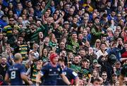3 May 2025; Northampton Saints supporters celebrate after their side win a penalty during the Investec Champions Cup semi-final match between Leinster and Northampton Saints at the Aviva Stadium in Dublin. Photo by Seb Daly/Sportsfile